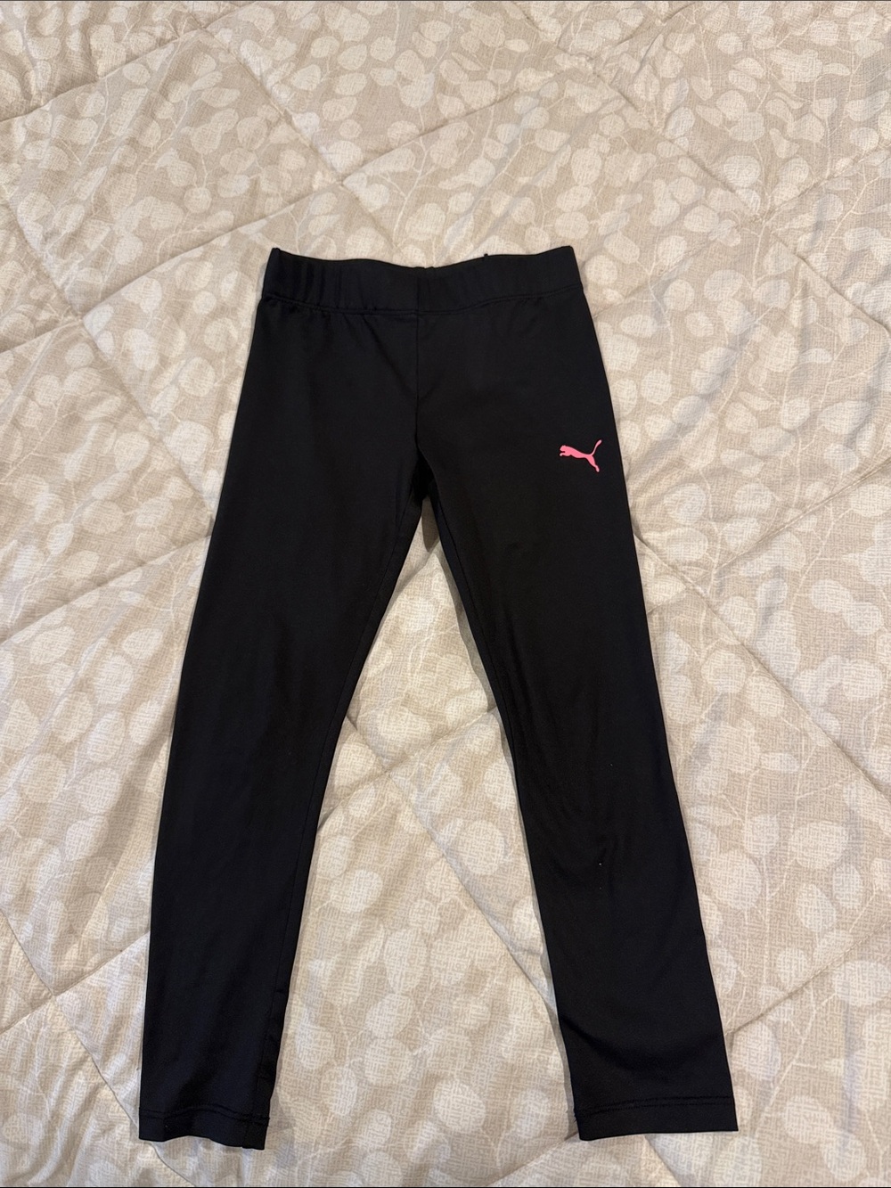 Little Girls Puma Black Leggings with Pink Puma Cat Logo